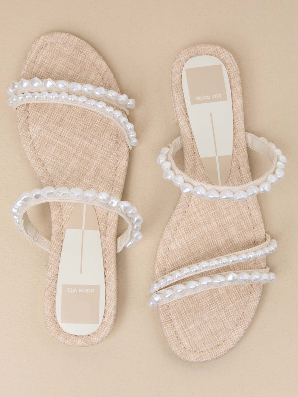 {Dolce Vita} Tinker Pearl Vanilla Strappy Slide Sandals - Picture 4 of 15